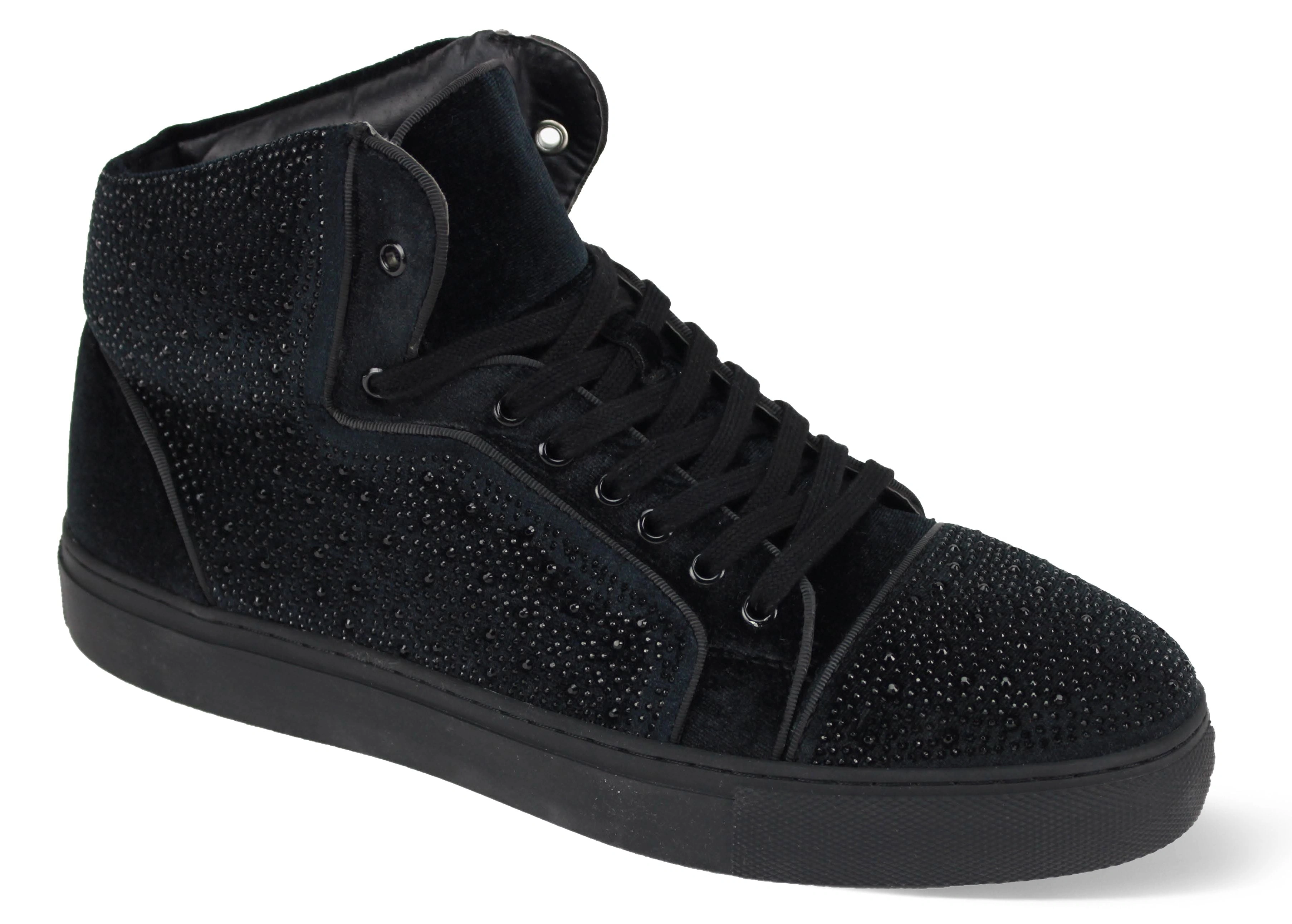 Black Velvet Flash: High-Top Rhinestone Sneakers for the Bold & Daring! Shine On!