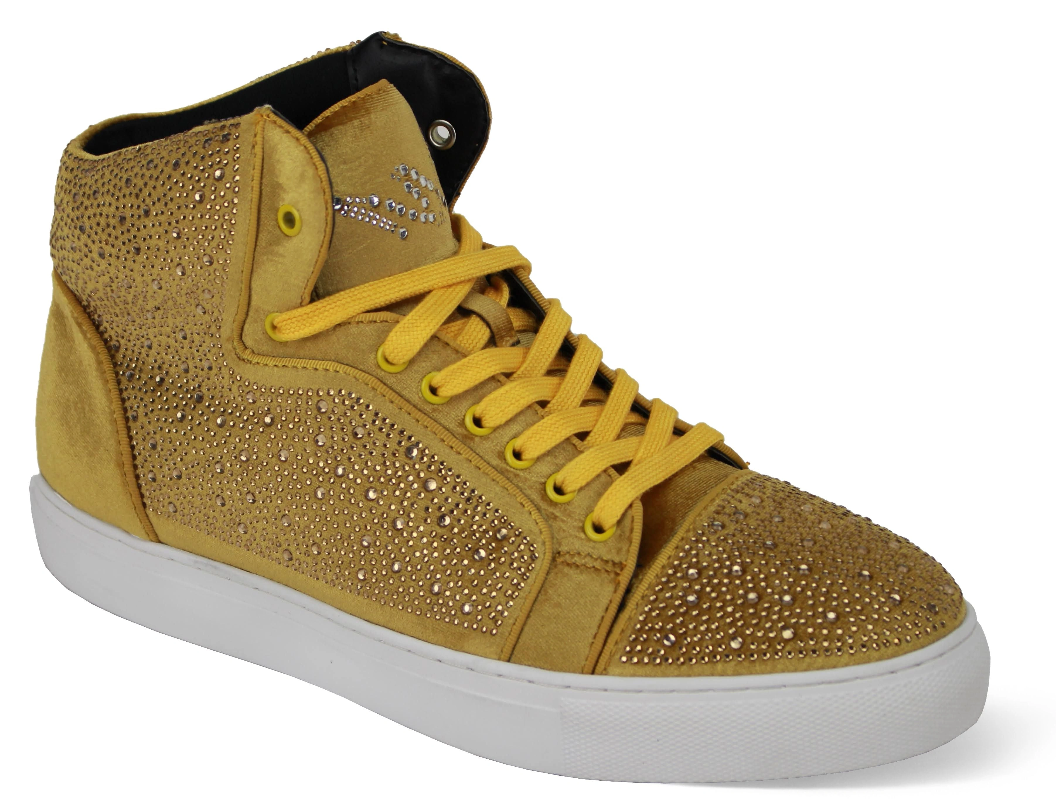 Golden Velvet Flash: Dazzling Rhinestone Hightops for Bloke with a Bit of Sass!