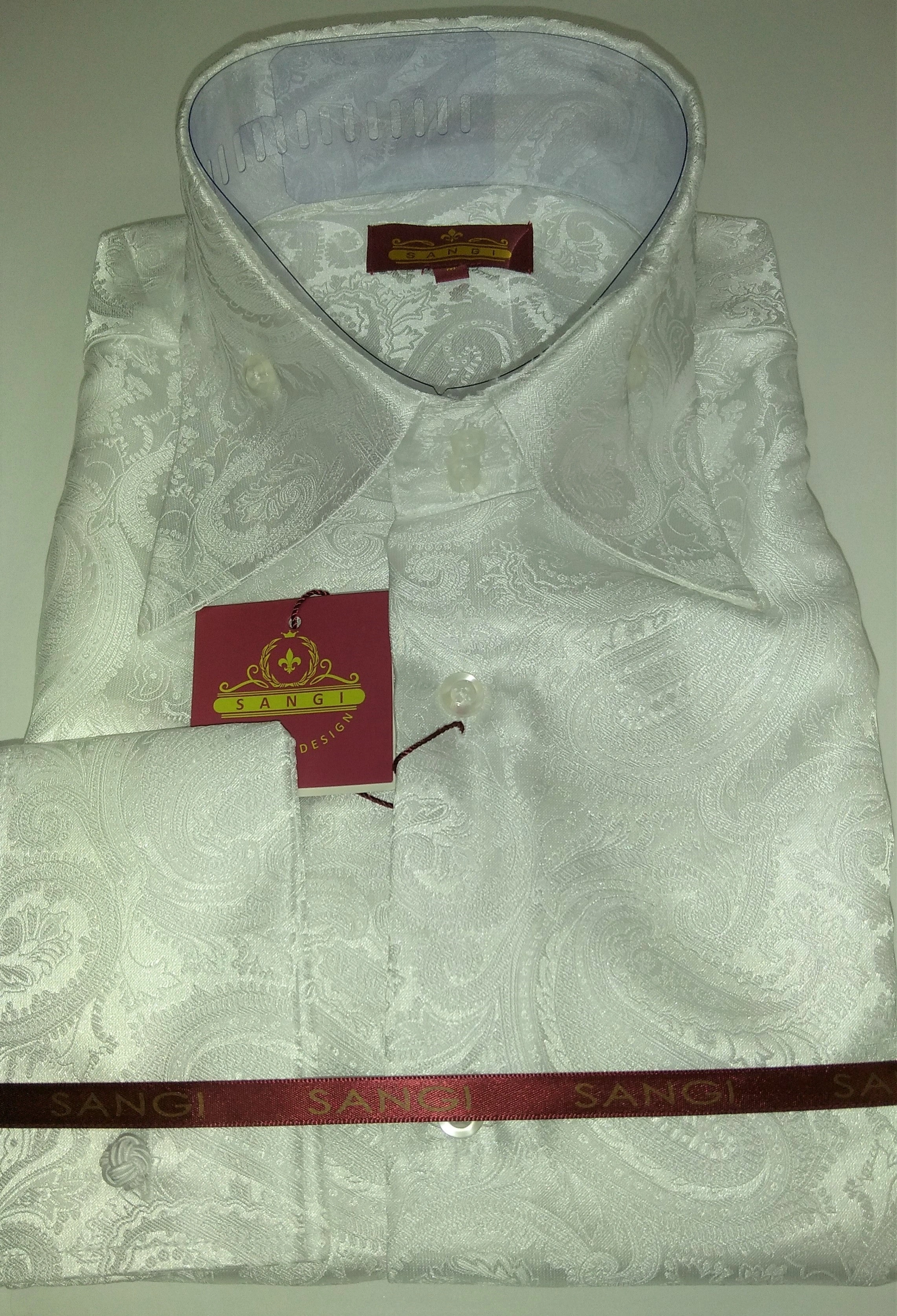 SANGI MILAN: White Paisley Shirt A Touch of Glamorous Shine Gentleman's Choice #2035